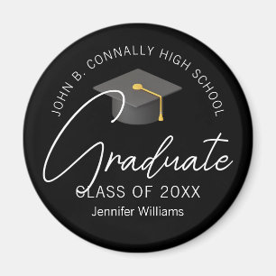 Elegant Black Graduate Personalised Graduation Magnet