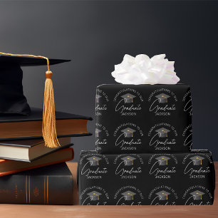 Elegant Black Graduate Personalised Graduation Wrapping Paper