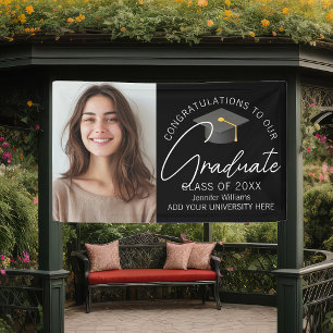 Elegant Black Graduate Photo Graduation Party Banner