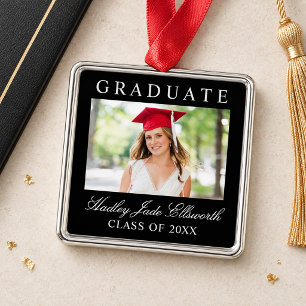 Elegant Black Graduate Photo Keepsake Metal Ornament