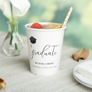 Elegant Black Graduation Cap Script Graduate  Paper Cups