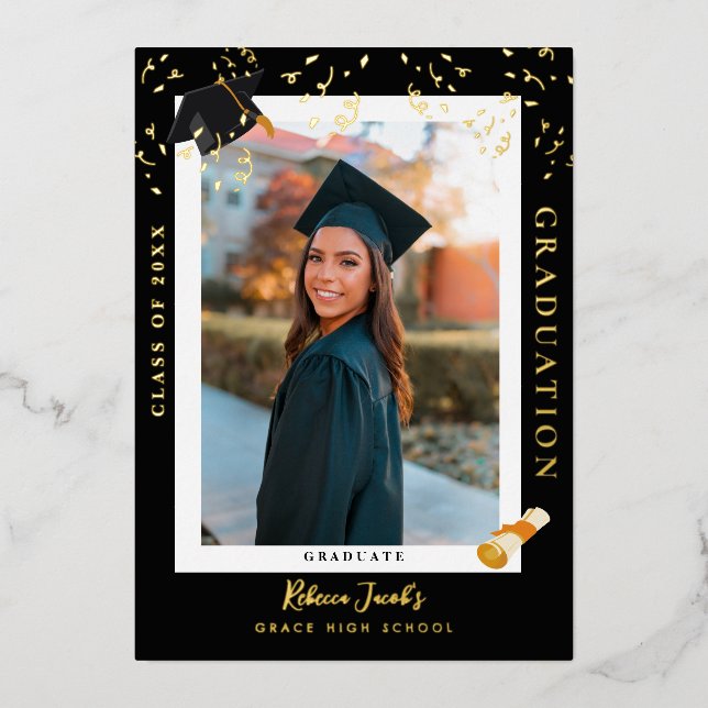 Elegant Black Graduation Photo Annoucment (Front)