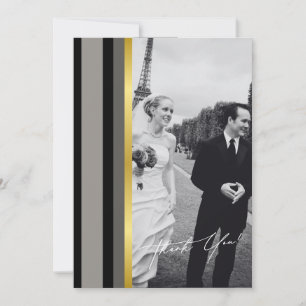 Elegant Black Gray Gold Stripes Typography Wedding Thank You Card