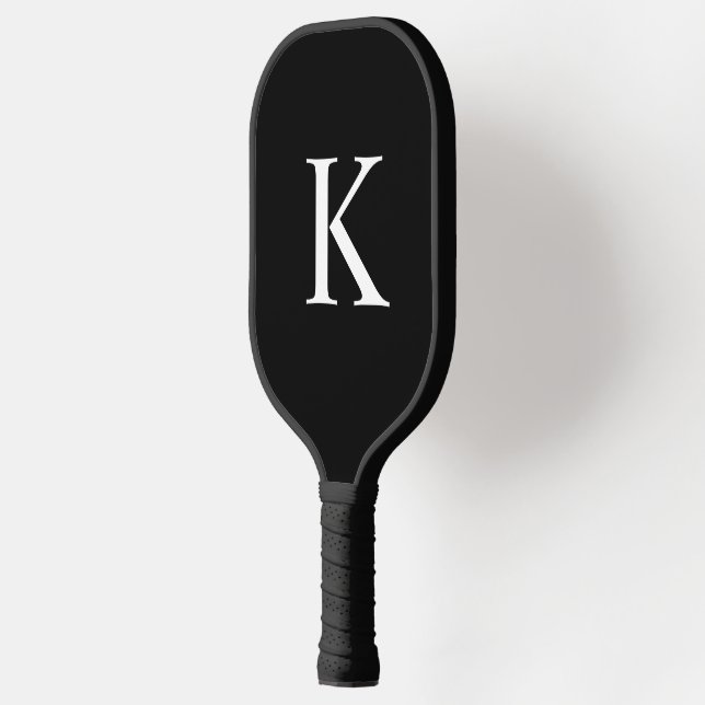 Elegant black &gray  monogram initial pickleball paddle (Left)