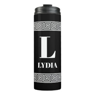 Elegant black greek key meander custom travel thermal tumbler