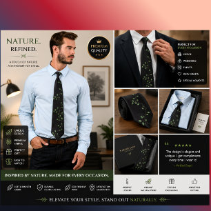 Elegant Black Green Botanical Tie Stylish Leaf &