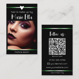 Elegant Black Green Lines Photo QR Code Template Business Card