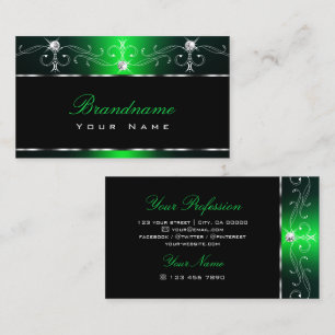 Elegant Black Green Ornate Sparkle Jewels Stylish Business Card
