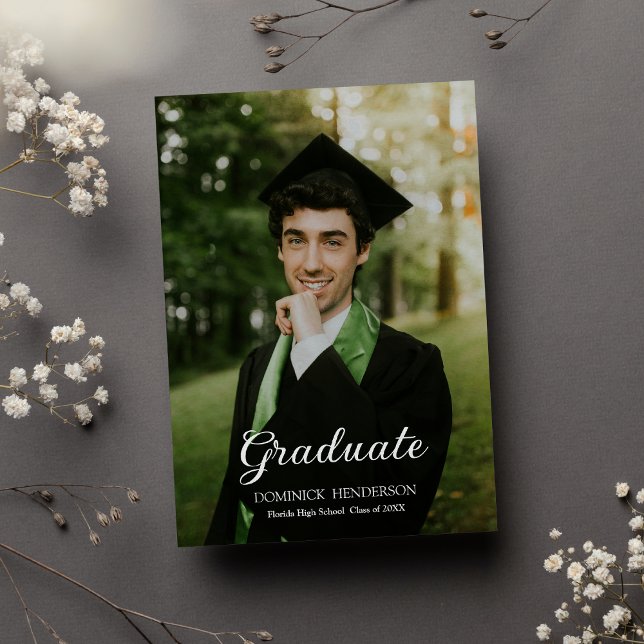 Elegant Black Green Photo Graduation Party Invitation (Elegant Black Green Photo Graduation Party )