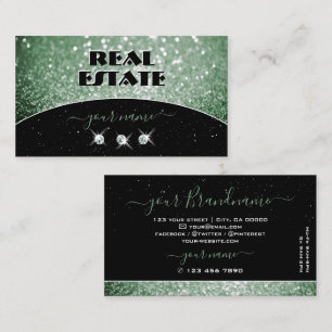 Elegant Black Green Sparkle Glitter Rhinestones Business Card