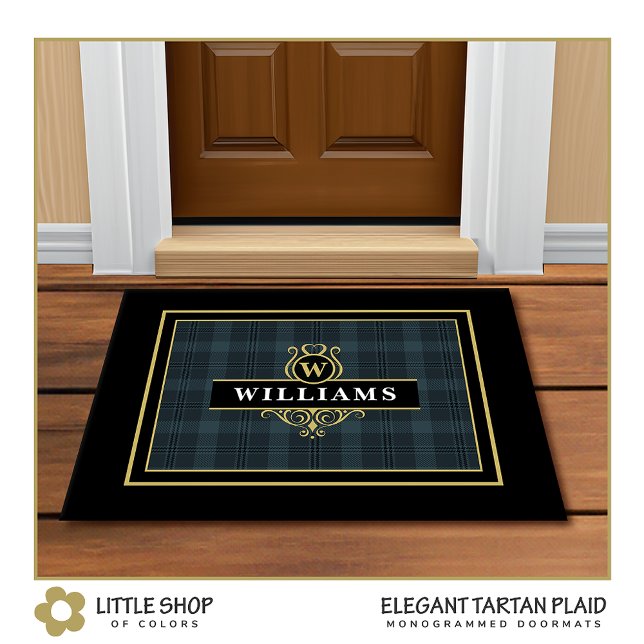 Elegant Black Grey Customisable Windowpane Plaid Doormat (Creator Uploaded)