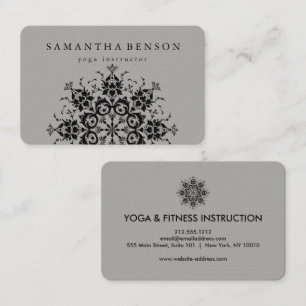 Elegant Black & Grey Flower Logo Yoga Business Card