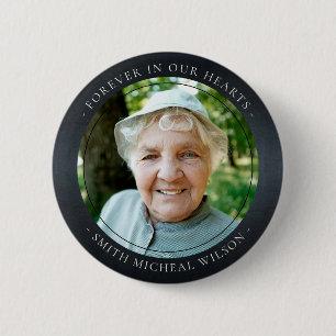 Elegant Black Grey Foil Sympathy Memorial Photo 6 Cm Round Badge