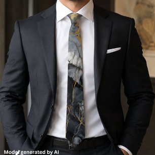 Elegant Black Grey Gold Marble Tie