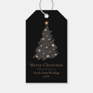 Elegant Black Grey Gold Script Christmas Tree Gift Tags