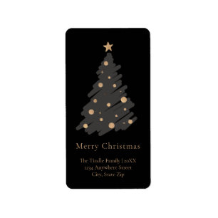 Elegant Black Grey Gold Script Christmas Tree Label