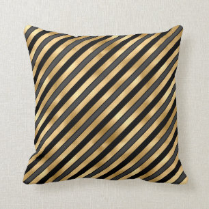 Elegant Black Grey Gold Stripe Cushion