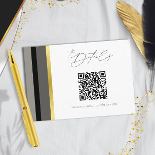 Elegant Black Grey Gold Stripe QR Code Wedding  Enclosure Card