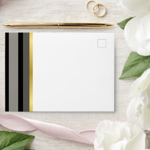 Elegant Black Grey Gold Stripe Return Addressed  Envelope