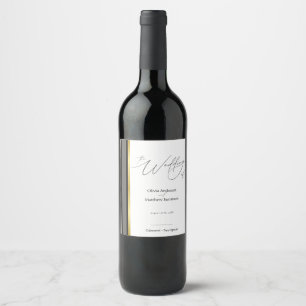 Elegant Black Grey Gold Stripe Script Wine Label