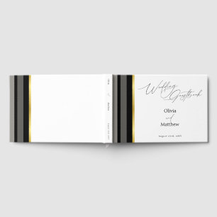 Elegant Black Grey Gold Stripe Wedding Guest Book