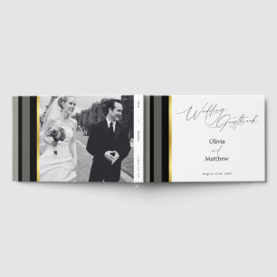Elegant Black Grey Gold Stripe Wedding Photo Guest Book