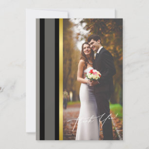 Elegant Black Grey Gold Stripe Wedding Photo Thank You Card