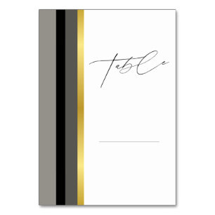 Elegant Black Grey Gold Stripe Wedding Table Number