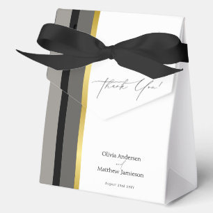 Elegant Black Grey Gold Stripe Wedding Thank You Favour Box