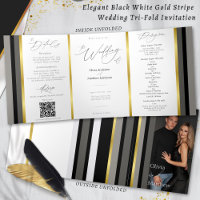 Elegant Black Grey Gold Stripes Typography Wedding