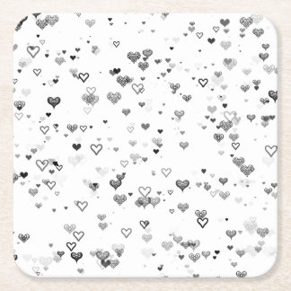 Elegant Black & Grey Hearts Pattern Coaster