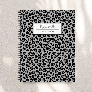 Elegant Black Grey Leopard Skin Pattern Monogram Notebook