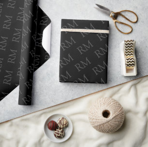Elegant Black Grey Minimalist Simple Monogammed Wrapping Paper