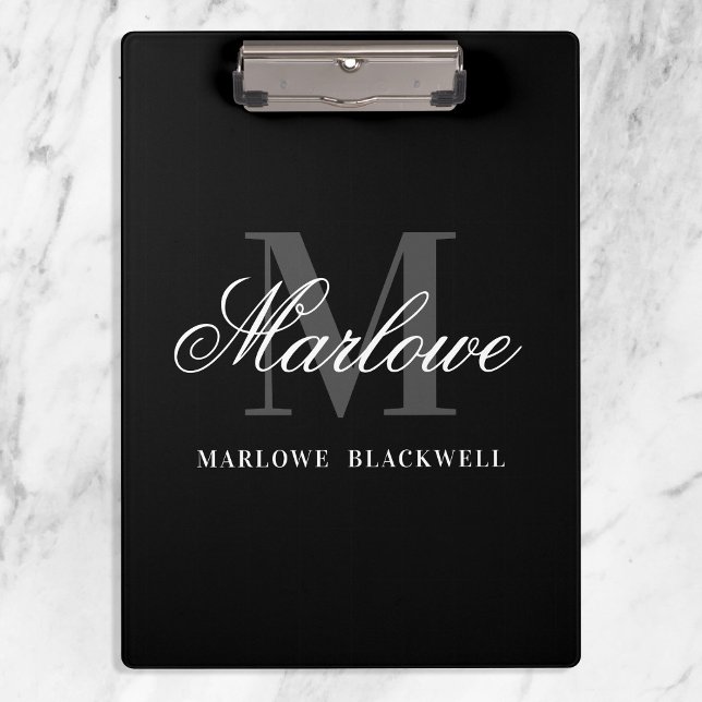 Elegant Black Grey Monogram Calligraphy Clipboard (Creator Uploaded)