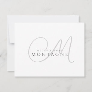 Elegant Black Grey Monogram Flat Note Card