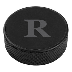 Elegant Black &grey Monogram  Hockey Puck