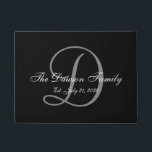 Elegant Black Grey Monogram Name Newlyweds Wedding Doormat<br><div class="desc">Personalised black and white and grey monogram design with bride and groom last name and wedding date on a black background. Makes a unique and great gift for newlyweds. Great for new house together. Customise with your name,  monogram initial and wedding date and colours. Elke Clarke©</div>