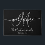 Elegant Black Grey Monogram Script Name Wedding Doormat<br><div class="desc">Personalised black and white and grey monogram design with bride and groom last name and wedding date on a black background. Makes a unique and great gift for newlyweds. Great for new house together. Customise with your name,  monogram initial and wedding date and colours. Elke Clarke©</div>