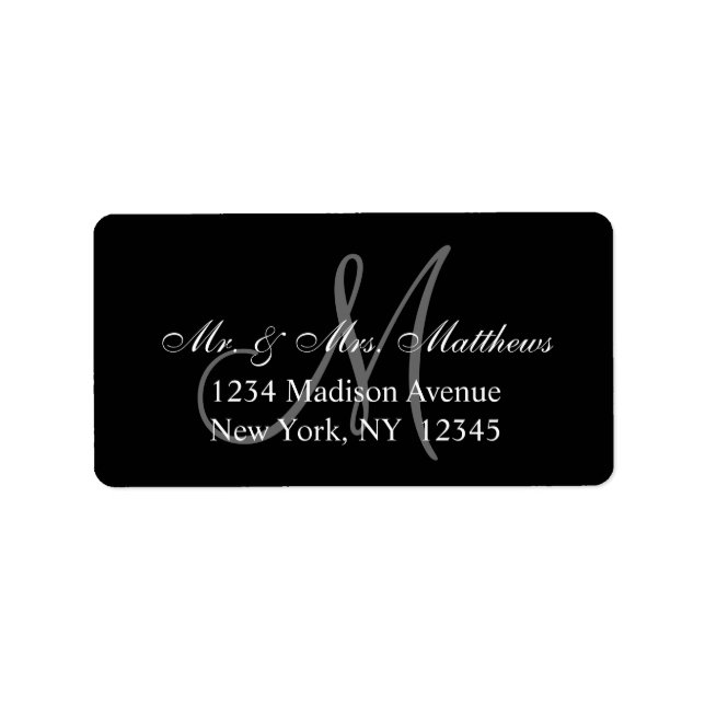 Elegant Black Grey Monogram Wedding Label (Front)