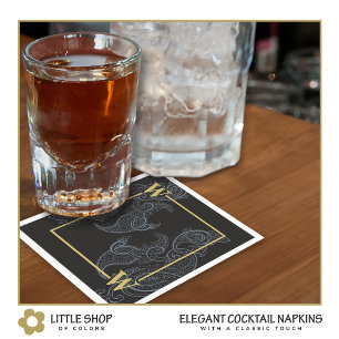 Elegant Black Grey Paisley Party Cocktail Napkin