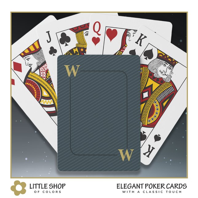 Elegant Black Grey Pinstripe Custom Gold Initial Playing Cards (Creator Uploaded)