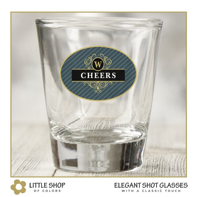 Elegant Black Grey Pinstripe Personalised Shot Glass (Creator Uploaded)