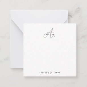 Elegant Black Grey Silver Script Monogram Card