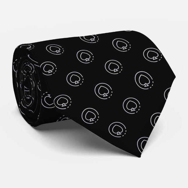Elegant Black Grey Spade Coin Tie (Rolled)