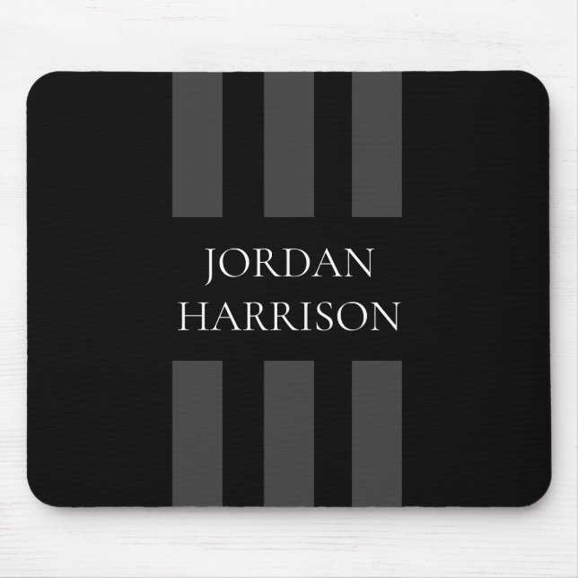 Elegant Black Grey Stripes Logo mouse pad (Front)