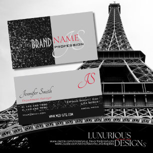 Elegant Black Grey Tiny Glittered Stars Initials Business Card