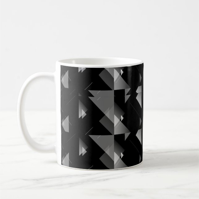Elegant Black Grey Triangle Geometrical Patterned  Coffee Mug (Left)