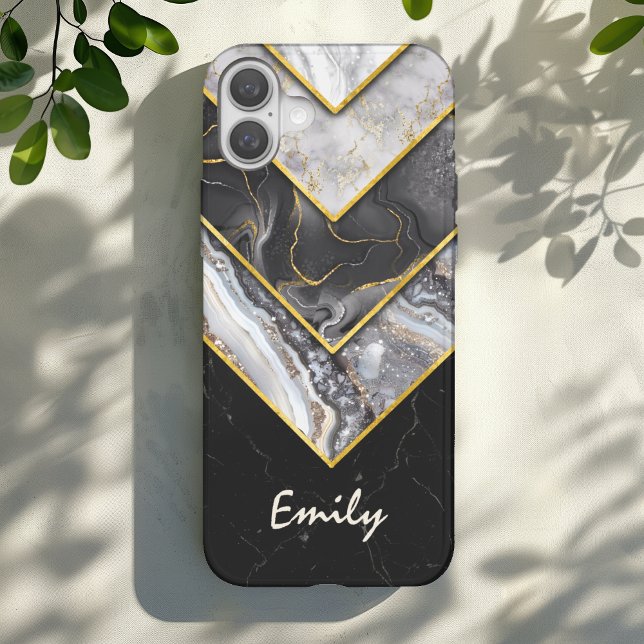 Elegant black grey unique geometric iPhone 16 case (Creator Uploaded)