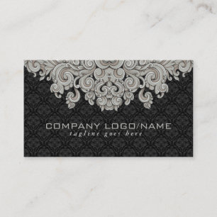 Elegant Black & Grey  Vintage Floral Damasks 2 Business Card
