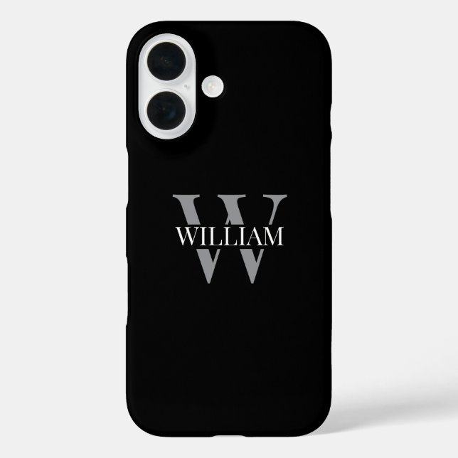 Elegant black &grey white Personalised monogram Case-Mate iPhone Case (Back)